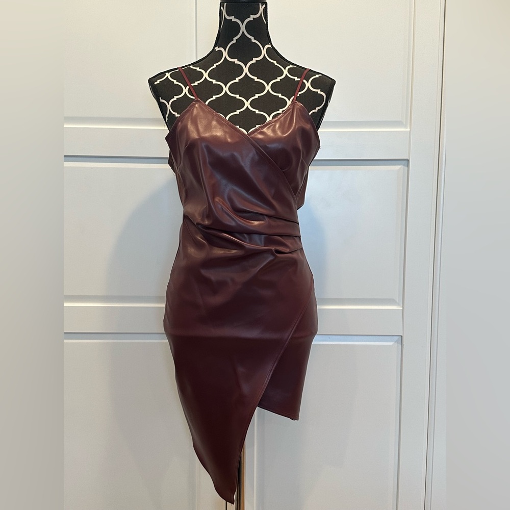 NWT Made with Love BLUE BLUSH Faux Leather Dress size Small